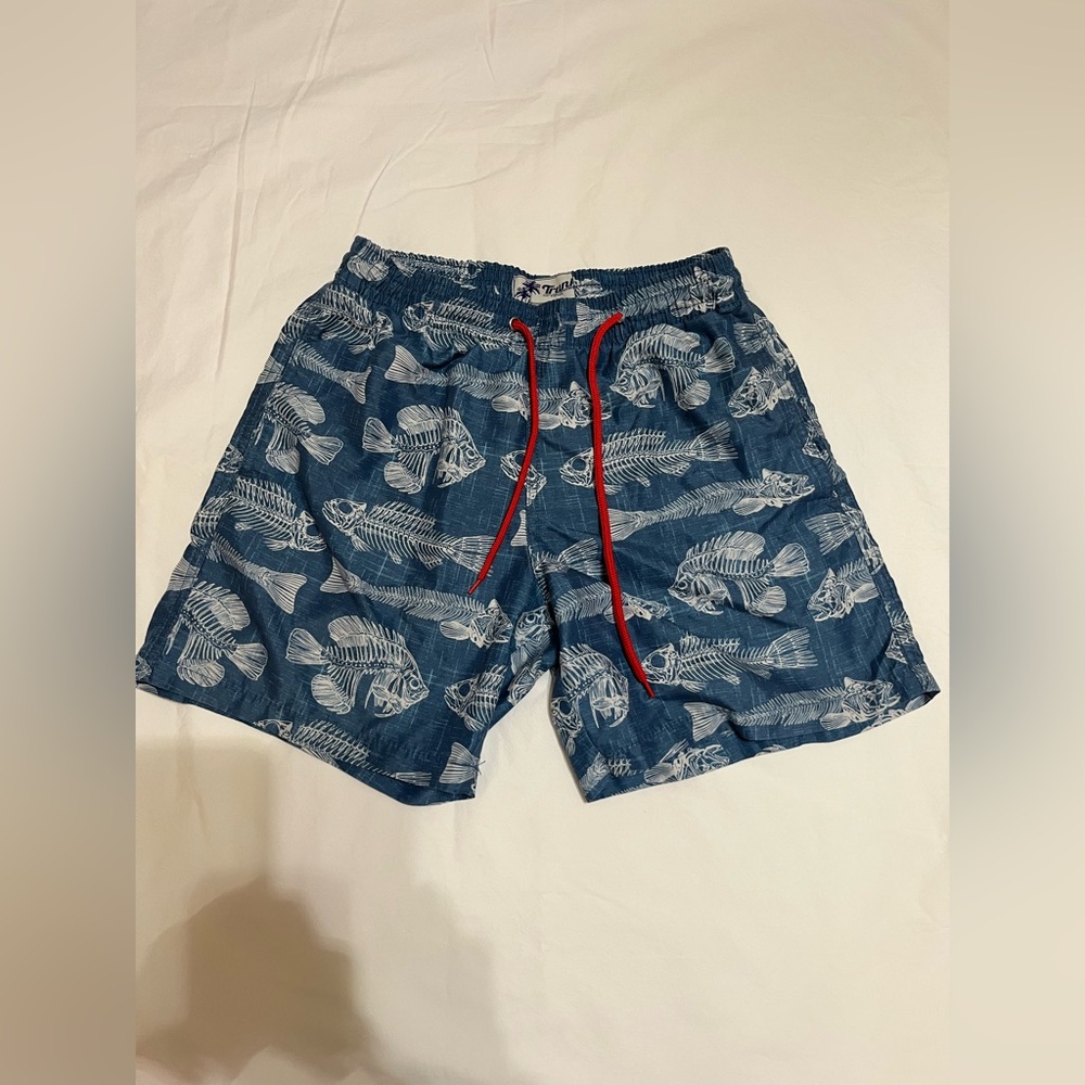 Boy’s Blue Fish Print Swim Shorts Trunks (28)